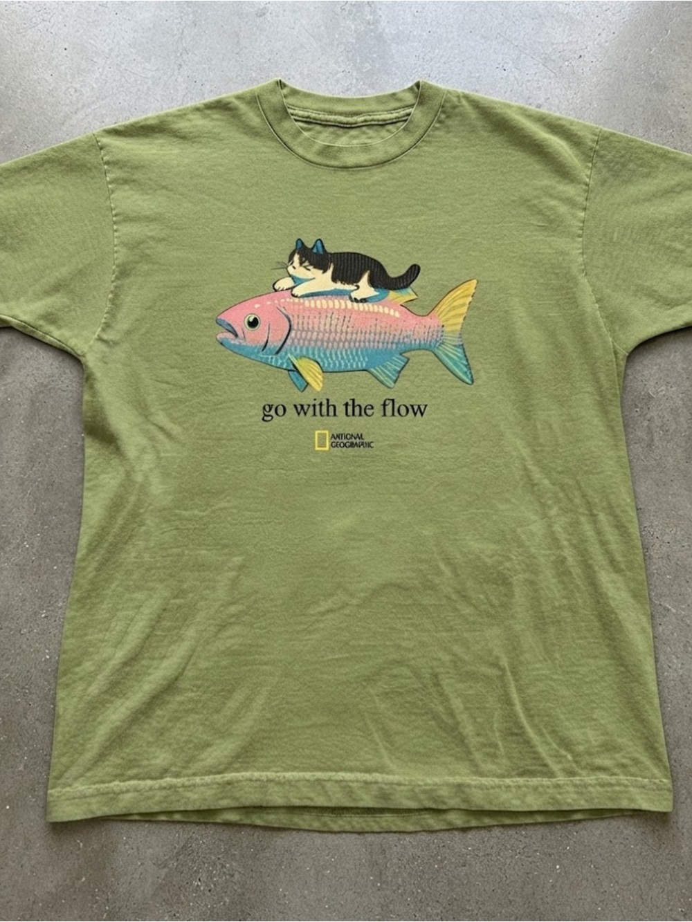 Go With The Flow Graphic Gildan T-Shirt Green Cotton Tee
